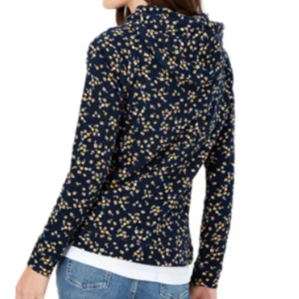 Joules Marlston print hoodie sz 8 Navy Blue Yellow flowers
